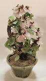 Vintage Chinese Art 12 1/2" Tall Pink Cherry Blossom Green Glass Jade Tree Ceramic Planter Fake Plant Sculpture