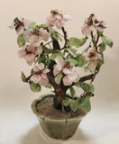 Vintage Chinese Art 12 1/2" Tall Pink Cherry Blossom Green Glass Jade Tree Ceramic Planter Fake Plant Sculpture