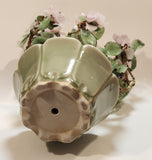Vintage Chinese Art 12 1/2" Tall Pink Cherry Blossom Green Glass Jade Tree Ceramic Planter Fake Plant Sculpture