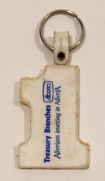Vintage Treasury Branches Alberta Albertans Investing in Alberta White Rubber Keychain Ring