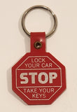 STOP Lock Your Car Take Your Keys Prevent Crime Working Together Red Plastic Fob Keychain Ring