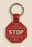 STOP Lock Your Car Take Your Keys Prevent Crime Working Together Red Plastic Fob Keychain Ring