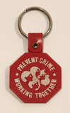 STOP Lock Your Car Take Your Keys Prevent Crime Working Together Red Plastic Fob Keychain Ring