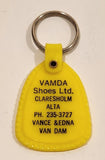 Vintage Vamda Shoes Ltd. Claresholm Alberta Vance & Edna Van Dam Yellow Plastic Fob Keychain Ring