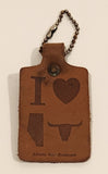 Vintage I Love Alberta Beef Producers Brown Leather Fob Keychain Ring