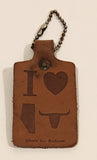 Vintage I Love Alberta Beef Producers Brown Leather Fob Keychain Ring