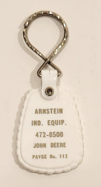 Arnstein Ind. Equip John Deer Payge No. 112 White Plastic Fob Keychain Ring