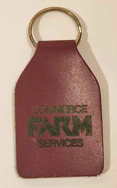 Vintage Commerce Farm Services Red Leather Fob Keychain Ring