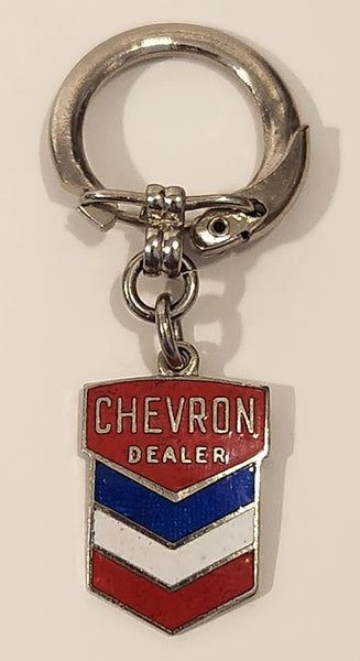 Vintage Chevron Dealer Enamel Metal Fob Keychain Ring