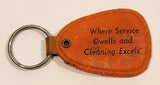 Vintage Leduc Cleaners Ltd. Leduc Alberta "Where Service Dwells and Cleaning Excels" Orange Plastic Fob Keychain Ring