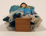 Vintage Composition & Hand Painted Mexican Folk Art 7" Plastic Toy Doll on Wood Base