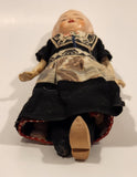 Vintage 1930s Composition Dutch Girl in Black Dress 7" Celluloid Toy Doll with Wood Shoes