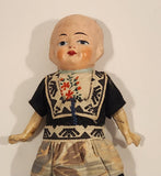 Vintage 1930s Composition Dutch Girl in Black Dress 7" Celluloid Toy Doll with Wood Shoes