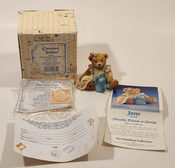 1993 Enesco Cherished Teddies 914800 "Planting the Seed of Friendship" June June Bear Resin Figurine New in Box