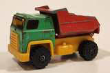Vintage 1977 Universal Associated Co. Ltd. Dump Truck Green Red Yellow Pressed Steel and Plastic Toy Car Vehicle Made in Hong Kong