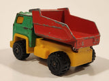 Vintage 1977 Universal Associated Co. Ltd. Dump Truck Green Red Yellow Pressed Steel and Plastic Toy Car Vehicle Made in Hong Kong