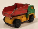 Vintage 1977 Universal Associated Co. Ltd. Dump Truck Green Red Yellow Pressed Steel and Plastic Toy Car Vehicle Made in Hong Kong