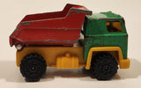 Vintage 1977 Universal Associated Co. Ltd. Dump Truck Green Red Yellow Pressed Steel and Plastic Toy Car Vehicle Made in Hong Kong