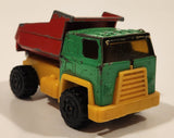 Vintage 1977 Universal Associated Co. Ltd. Dump Truck Green Red Yellow Pressed Steel and Plastic Toy Car Vehicle Made in Hong Kong