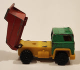 Vintage 1977 Universal Associated Co. Ltd. Dump Truck Green Red Yellow Pressed Steel and Plastic Toy Car Vehicle Made in Hong Kong