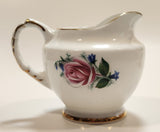 Vintage Delphine Red Rose Gold Trim Bone China Sugar Bowl and Creamer Pitcher Jug Made in England