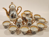 Antique Victorian 24K Gold Porcelain Tea Pot Sugar Bowl Creamer and 8 Tea Cup Saucer Set