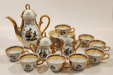 Antique Victorian 24K Gold Porcelain Tea Pot Sugar Bowl Creamer and 8 Tea Cup Saucer Set