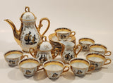 Antique Victorian 24K Gold Porcelain Tea Pot Sugar Bowl Creamer and 8 Tea Cup Saucer Set