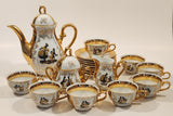 Antique Victorian 24K Gold Porcelain Tea Pot Sugar Bowl Creamer and 8 Tea Cup Saucer Set