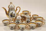 Antique Victorian 24K Gold Porcelain Tea Pot Sugar Bowl Creamer and 8 Tea Cup Saucer Set