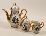 Antique Victorian 24K Gold Porcelain Tea Pot Sugar Bowl Creamer and 8 Tea Cup Saucer Set