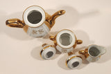 Antique Victorian 24K Gold Porcelain Tea Pot Sugar Bowl Creamer and 8 Tea Cup Saucer Set