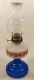 Antique Queen Ann Home Sweet Home Red Flower Decor Milk Glass and Blue Glass 18" Tall Oil Lamp