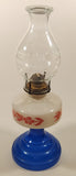 Antique Queen Ann Home Sweet Home Red Flower Decor Milk Glass and Blue Glass 18" Tall Oil Lamp