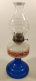 Antique Queen Ann Home Sweet Home Red Flower Decor Milk Glass and Blue Glass 18" Tall Oil Lamp