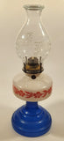 Antique Queen Ann Home Sweet Home Red Flower Decor Milk Glass and Blue Glass 18" Tall Oil Lamp