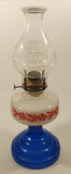 Antique Queen Ann Home Sweet Home Red Flower Decor Milk Glass and Blue Glass 18" Tall Oil Lamp