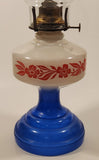 Antique Queen Ann Home Sweet Home Red Flower Decor Milk Glass and Blue Glass 18" Tall Oil Lamp