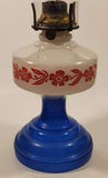 Antique Queen Ann Home Sweet Home Red Flower Decor Milk Glass and Blue Glass 18" Tall Oil Lamp