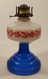 Antique Queen Ann Home Sweet Home Red Flower Decor Milk Glass and Blue Glass 18" Tall Oil Lamp