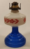 Antique Queen Ann Home Sweet Home Red Flower Decor Milk Glass and Blue Glass 18" Tall Oil Lamp