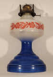 Antique Queen Ann Home Sweet Home Red Flower Decor Milk Glass and Blue Glass 18" Tall Oil Lamp