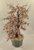 Vintage Chinese Art 22 1/2" Tall Pink Cherry Blossom Green Glass Jade Tree Ceramic Planter Fake Plant Sculpture