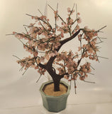 Vintage Chinese Art 22 1/2" Tall Pink Cherry Blossom Green Glass Jade Tree Ceramic Planter Fake Plant Sculpture