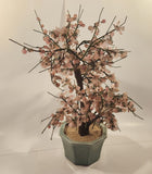 Vintage Chinese Art 22 1/2" Tall Pink Cherry Blossom Green Glass Jade Tree Ceramic Planter Fake Plant Sculpture