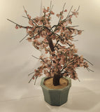 Vintage Chinese Art 22 1/2" Tall Pink Cherry Blossom Green Glass Jade Tree Ceramic Planter Fake Plant Sculpture