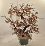 Vintage Chinese Art 22 1/2" Tall Pink Cherry Blossom Green Glass Jade Tree Ceramic Planter Fake Plant Sculpture