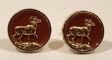 Big Horn Sheep Ram Standing on Cliff Red Background Gold Tone Cufflinks