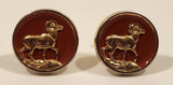 Big Horn Sheep Ram Standing on Cliff Red Background Gold Tone Cufflinks
