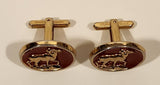 Big Horn Sheep Ram Standing on Cliff Red Background Gold Tone Cufflinks
